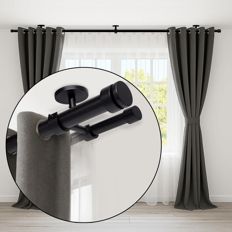 A Key Tech Ceiling Mounted Double Curtain Rod, Heavy Duty Black Double Curtain Rod, Drapery Holder with Three Ceiling Mount Brackets and Installation Hardware Included (Matte Black, 48-84") - Image 5